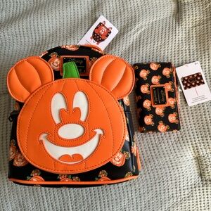 Loungefly Mickey Halloween Pumpkin Backpack and Wallet Set